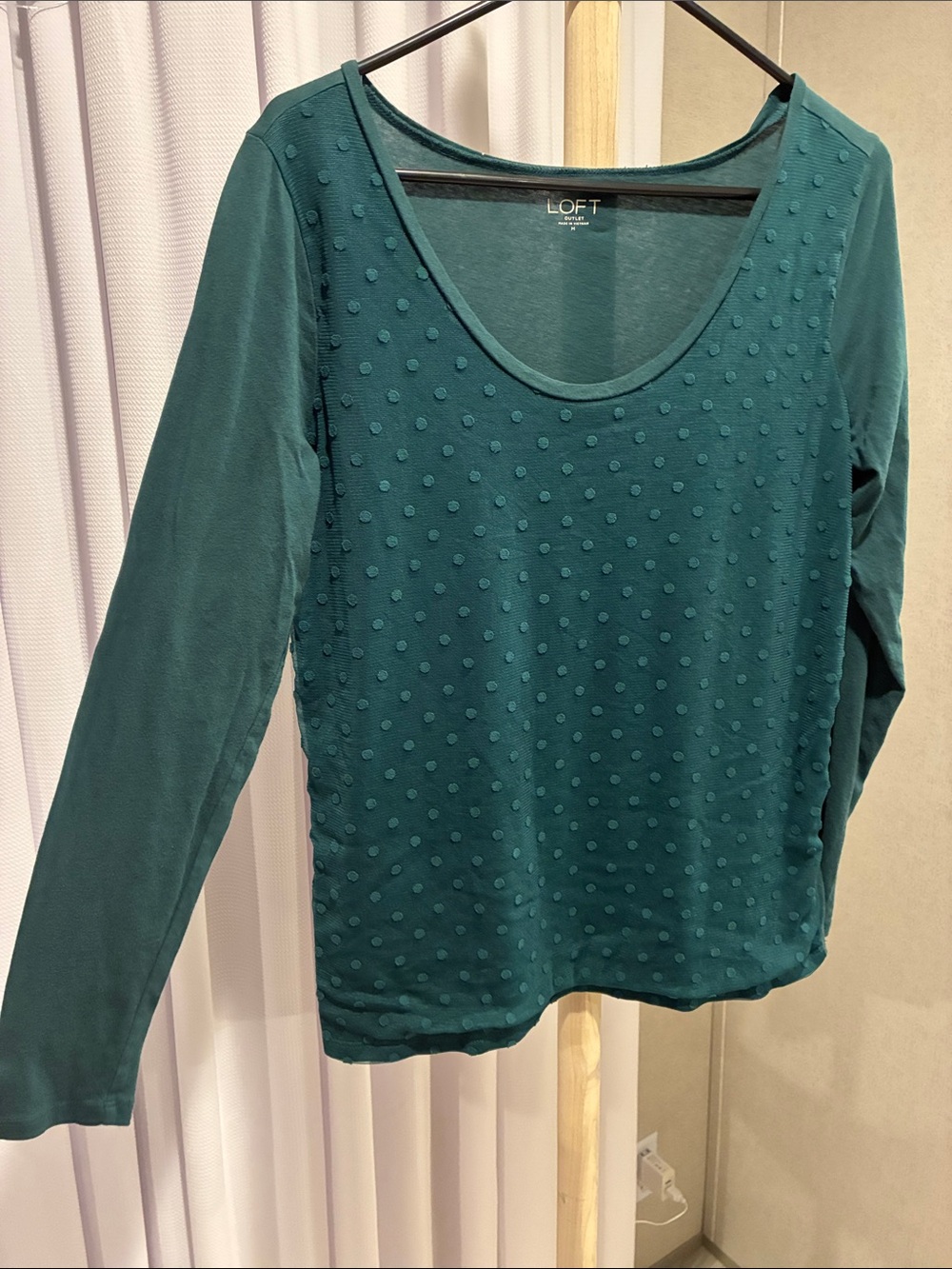 LOFT Teal Textured Dot Scoop Neck Long-Sleeve Top